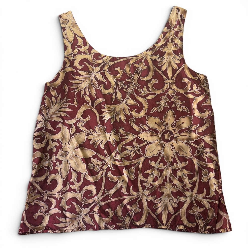 Express 90s‎ Vintage Silk Tank Top Burgundy Gold Baroque Women Small Renaissance